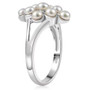 profile view highlighting the raised dome of white Freshwater Pearls and smooth rhodium-plated sterling silver band