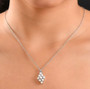 freshwater pearl cluster pendant necklace worn on model to show scale and chain length