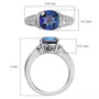 size dimensions of mystic blue petalite and moissanite ring in rhodium over sterling silver cushion cut design with moissanite side stones