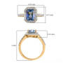 size dimensions of mystic blue petalite and white zircon radiant halo ring in 18k yellow gold over sterling silver