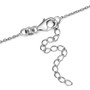 close up of mystic blue petalite and white zircon drop necklace in rhodium over sterling silver