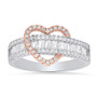 heart baguette and round cz ring in two tone 18k rose gold and rhodium over sterling silver