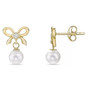 bow and pearl drop earrings with lab grown diamonds in 18k yellow gold over sterling silver