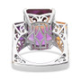 open view of ametrine amethyst and citrine open work euro shank ring in two-tone rhodium and 18k yellow gold over sterling silver
