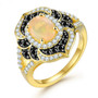 ethiopian opal black spinel and white zircon ring in 18k yellow gold over sterling silver