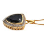 side view of black spinel and white zircon shield cut halo pendant necklace in 18k yellow gold over sterling silver