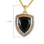 size dimensions of black spinel and white zircon shield cut halo pendant necklace in 18k yellow gold over sterling silver
