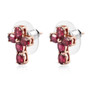 side angle of anthill garnet cross stud earrings showing prong settings and post back design