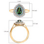 tsavorite garnet paraiba tourmaline and diamond halo ring in 14k yellow gold shown for size comparison