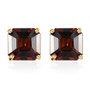 front view of red zircon asscher cut stud earrings in 10k yellow gold