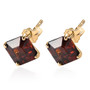 side profile of red zircon asscher cut stud earrings showing open basket setting and secure post backs