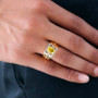 yellow opal and white zircon gents ring in 18k yellow gold over sterling silver worn on a hand
