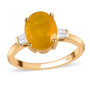 front view of yellow opal and diamond ring in 10k yellow gold