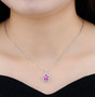 ruby and white zircon pendant necklace in rhodium over 925 sterling silver
