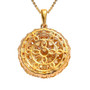 undergallery view of yellow opal cluster pendant showing ornate open lattice pattern and craftsmanship detail in 18k gold plating
