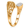 side view of open work white zircon bypass ring in 18k yellow gold over sterling silver