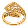 undergallery view of white zircon bypass ring showing open scroll filigree pattern and smooth high-polish gold finish