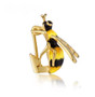 side view of white cz and black spinel enamel bee brooch in 18k yellow gold over sterling silver