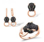 black spinel leopard jewelry set in 18k rose gold with ring earrings and pendant