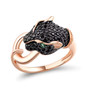 black spinel leopard ring with lab green spinel eye in 18k rose gold over silver