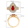 fire opal and moissanite pear halo ring in 18k yellow gold over sterling silver shown for size comparison