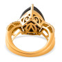 black tourmaline and moissanite trillion infinity shank ring in 18k yellow gold over sterling silver