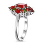 side view of fire opal and chrome diopside cluster ring in rhodium over sterling silver