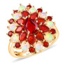 front view of fire opal and ethiopian opal pear cluster ring in 18k yellow gold over sterling silver