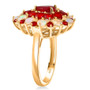side view of fire opal and ethiopian opal pear cocktail cluster ring in 18k yellow gold over sterling silver