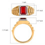 full view of fire opal and moissanite emerald cut halo gents ring in 18k yellow gold over sterling