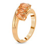 side view of imperial garnet five stone bypass ring in 18k yellow gold over sterling silver