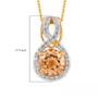 full view of imperial garnet and zircon round infinity pendant necklace in 18k yellow gold over sterling silver