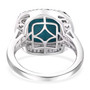 back view of turquoise halo ring with open undergallery design in rhodium plated sterling silver