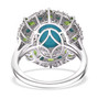 back view of turquoise chrome diopside and moissanite halo ring in rhodium over sterling silver