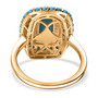 back view of turquoise and zircon halo ring in 18k yellow gold over sterling silver