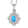 front view of turquoise and zircon flower pendant in rhodium over sterling silver