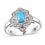 front view of turquoise and zircon ring and pendant necklace jewelry set in rhodium over sterling silver