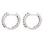 side view of lab red diamond inside outside hoop earrings in rhodium over sterling silver