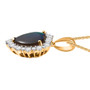 side view of ammolite and moissanite heart halo pendant necklace in 18k yellow gold over sterling silver