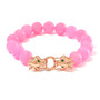 front view of pink jade and chrome diopside accents beaded dragon bracelet in 18k rose gold over sterling silver