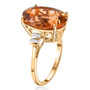 side view of honey scapolite and diamond oval solitaire ring in 10k yellow gold