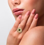 chrome diopside and white zircon cocktail ring in 18k yellow gold over sterling silver shown for size comparison