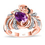 front view of rose de france amethyst and multi gem pink flamingo ring in 18k rose gold over sterling silver
