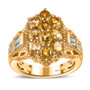 front view of golden tanzanite and white zircon accents cluster ring in 18k yellow gold over sterling silver