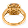back view of golden tanzanite champagne and white zircon double halo ring in 18k yellow gold over sterling silver