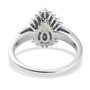 side view of green tourmaline and moissanite pear double halo ring in rhodium over sterling silver