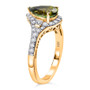 side view of green tourmaline and diamond pear halo ring in 10k yellow gold