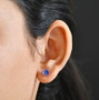 tanzanite round screwback stud earrings in 14k white gold shown for size comparison