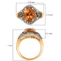 full view of honey scapolite yellow sapphire and moissanite halo ring in 18k yellow gold over sterling silver