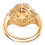 back view of honey scapolite yellow sapphire and moissanite halo ring in 18k yellow gold over sterling silver